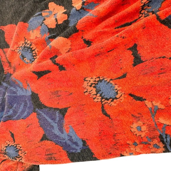 Lucky Brand Tee Floral Women's Size Medium Gray with Red Orange Flowers - Picture 5 of 5
